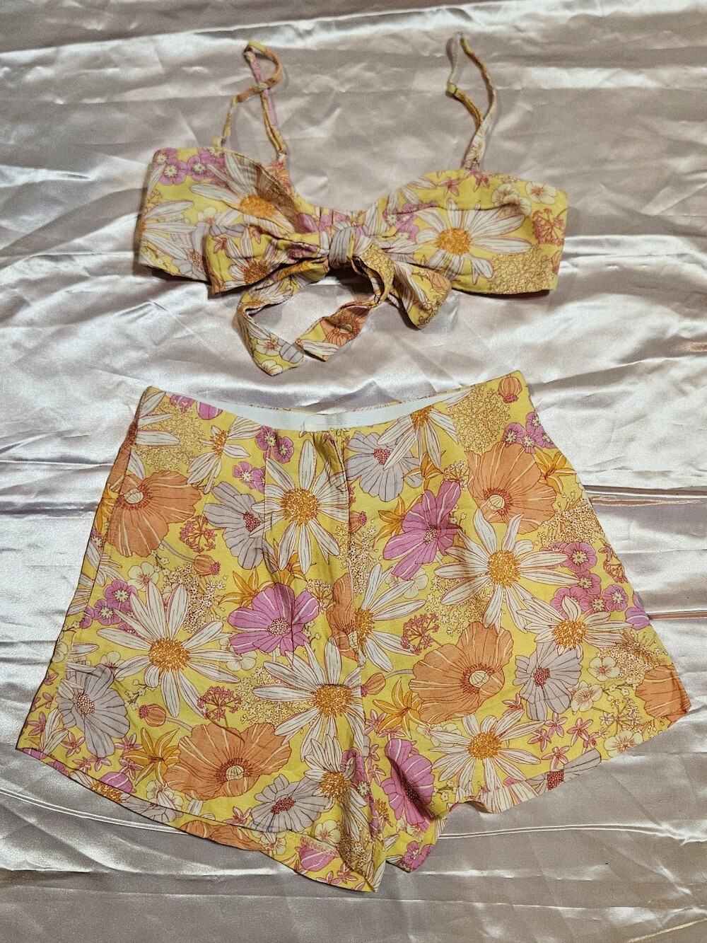 H&M Yellow Floral High-Waist Women’s Shorts & Matching Bandeau Top